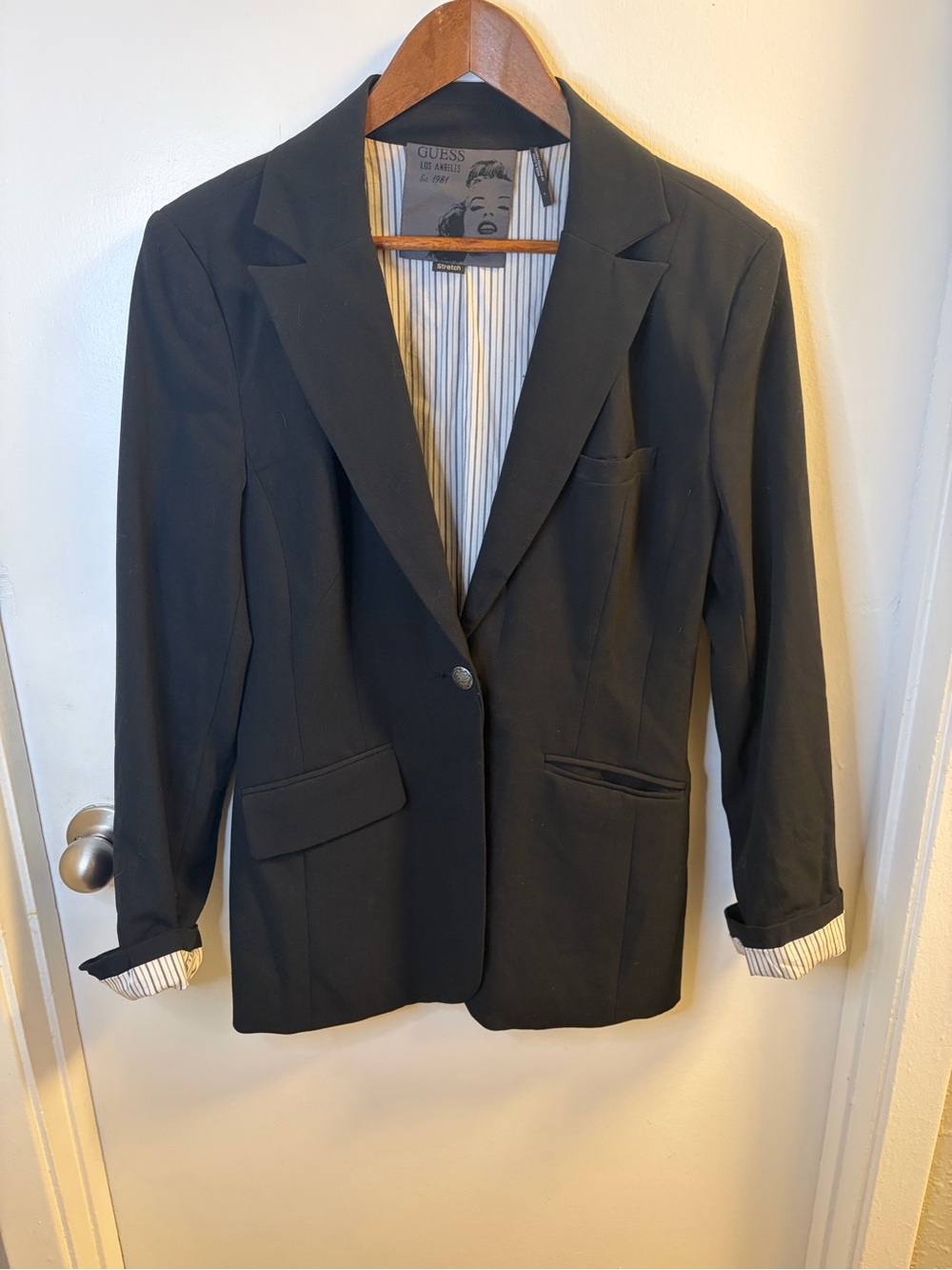 Guess Los Angeles Black Stretch Blazer With Marilyn Monroe Lining Size L